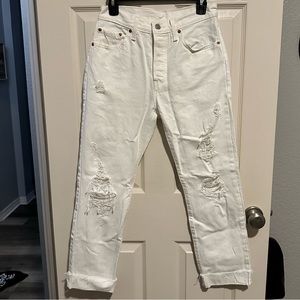 white ripped high wasted denim jeans